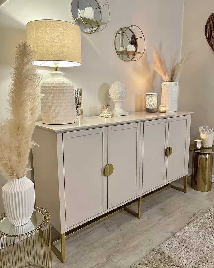 Ines 4 Door Large Sideboard - Taupe & Gold - Laura James