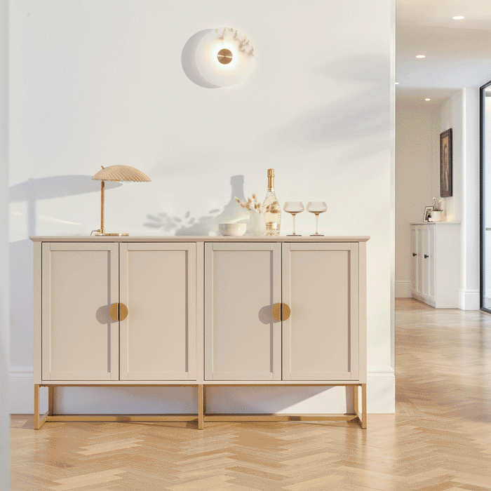Ines 4 Door Large Sideboard -  Taupe & Gold - Laura James