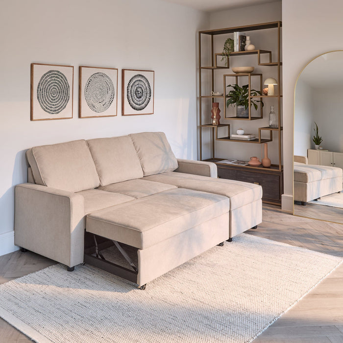 Hugo Pull-Out Corner Sofa Bed - Warm Taupe - Laura James