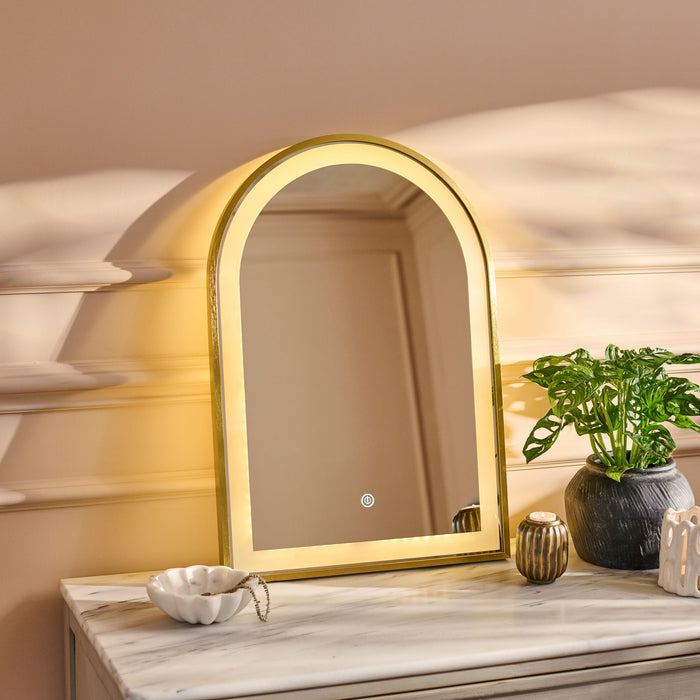 Ingham 65x45cm LED Arch Bathroom Mirror - Gold - Laura James