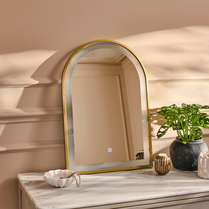 Ingham 65x45cm LED Arch Bathroom Mirror - Gold - Laura James