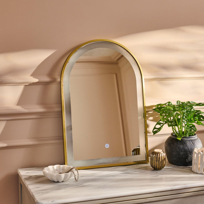 Ingham 65x45cm LED Arch Bathroom Mirror - Gold - Laura James