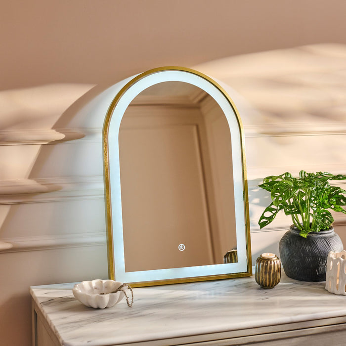 Ingham 65x45cm LED Arch Bathroom Mirror - Gold - Laura James