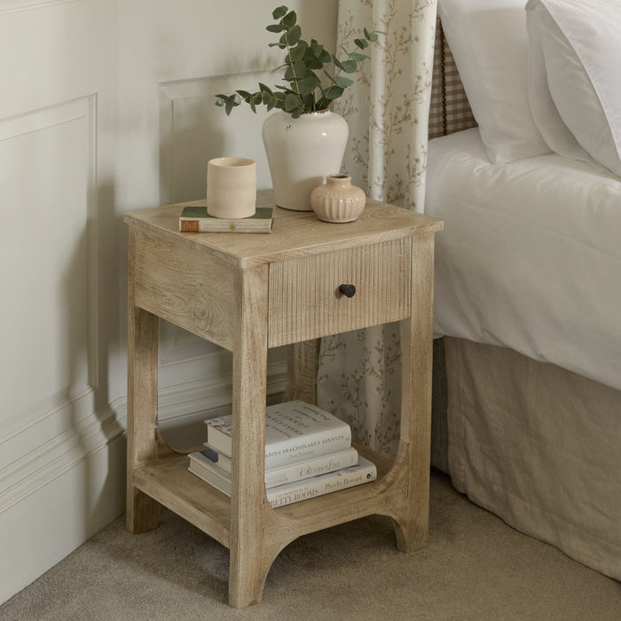 Jade 1 Drawer bedside Table - Chalked Mango Wood - Laura James