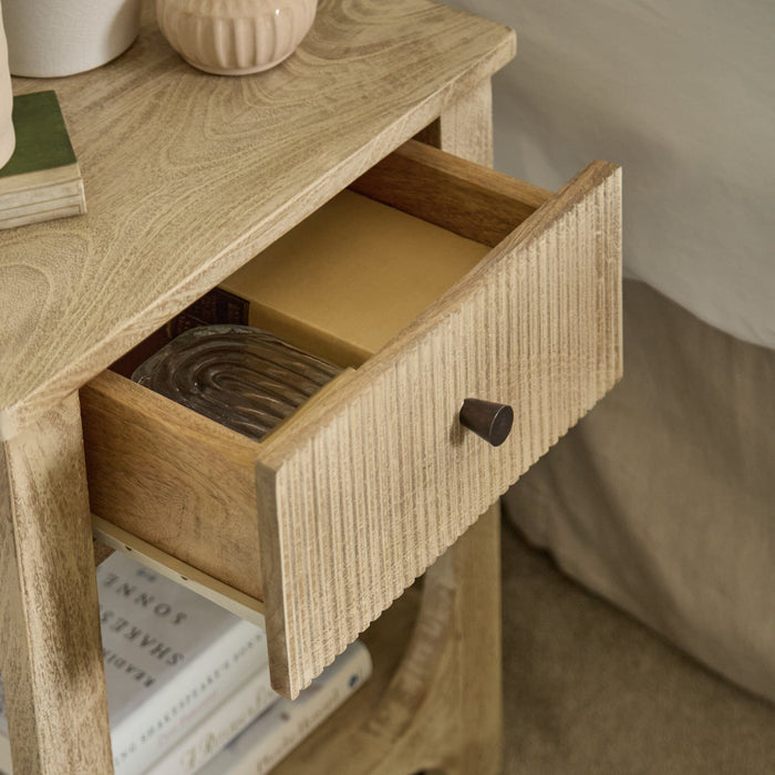 Jade 1 Drawer bedside Table - Chalked Mango Wood - Laura James