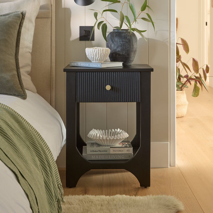 Jade 1 Drawer Bedside Table - Jet Black Mango Wood - Laura James