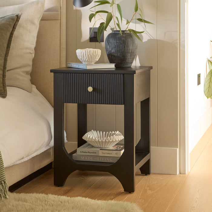 Jade 1 Drawer Bedside Table - Jet Black Mango Wood - Laura James