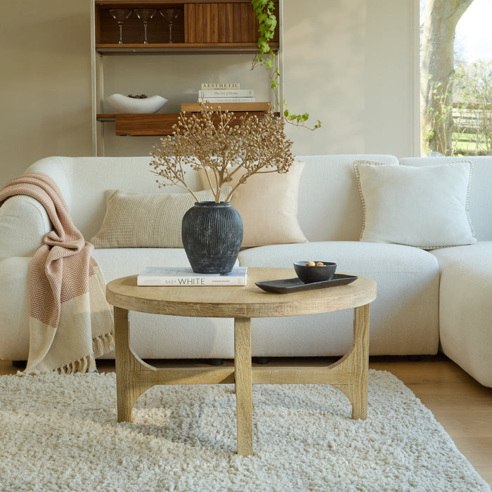 Jade Chalked Mango Wood Round Coffee Table - Laura James