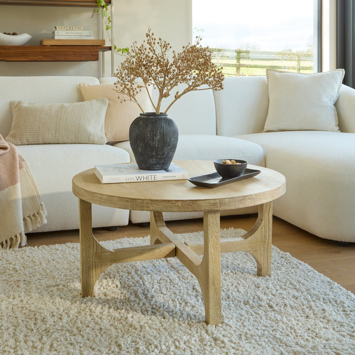 Jade Chalked Mango Wood Round Coffee Table - Laura James