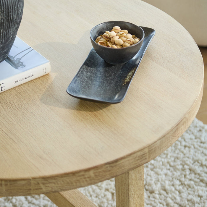 Jade Chalked Mango Wood Round Coffee Table - Laura James