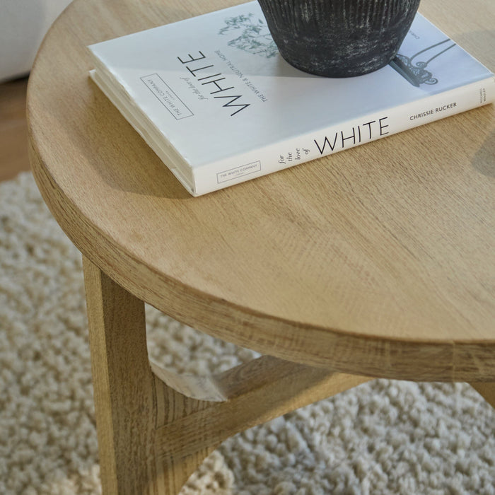 Jade Chalked Mango Wood Round Coffee Table - Laura James