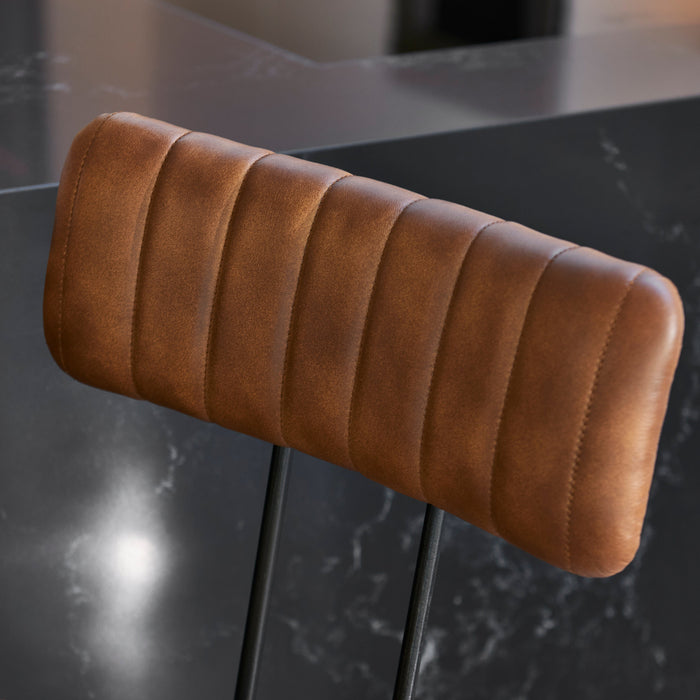 Jayden Industrial Bar Stools - Set of 2 - Mid Brown Leather - Laura James