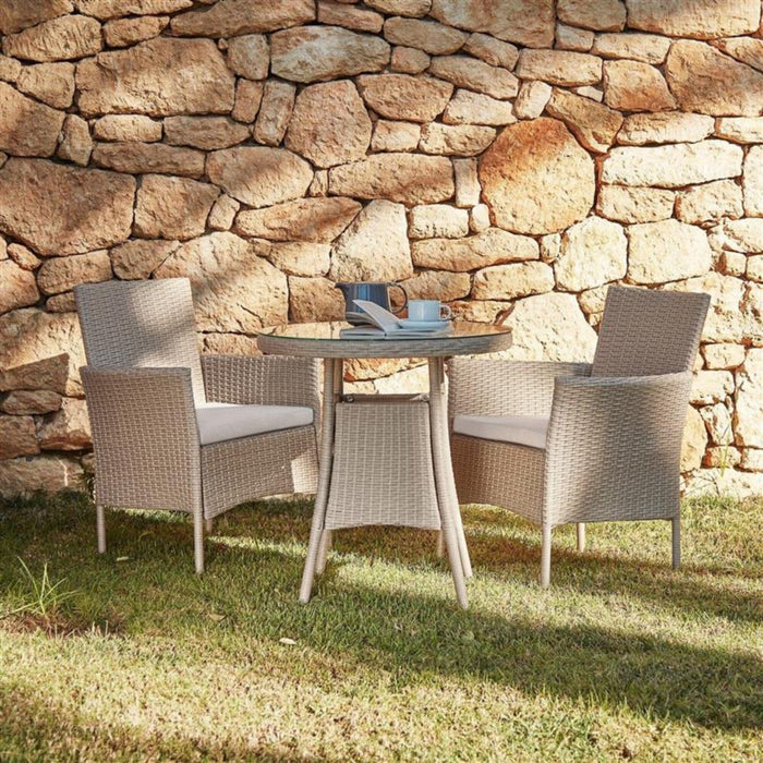 Kemble 2 Seater Rattan Bistro Dining Set - Light Grey - Laura James