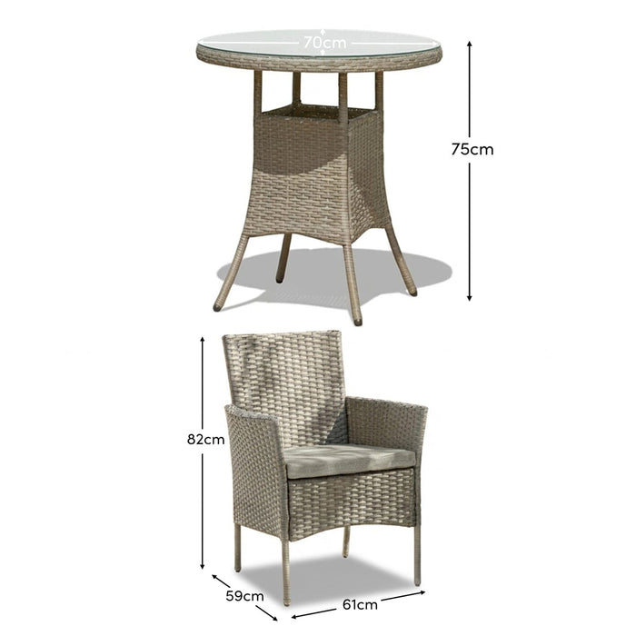 Kemble 2 Seater Rattan Bistro Dining Set - Light Grey - Laura James