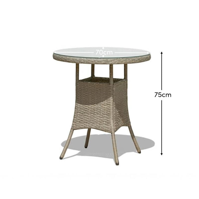 Kemble 2 Seater Round Rattan Garden Bistro Table - Light Grey with Clear Glass Top - Laura James