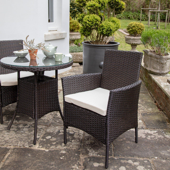 2 Seater Rattan Bistro Dining Set in Brown - Garden Furniture Outdoor Laura James