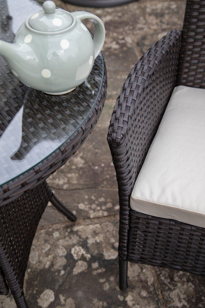 2 Seater Rattan Bistro Dining Set in Brown - Garden Furniture Outdoor Laura Jamess
