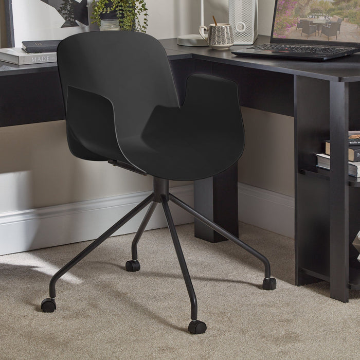 Logan Swivel Chair - Black with Black Legs - Laura James