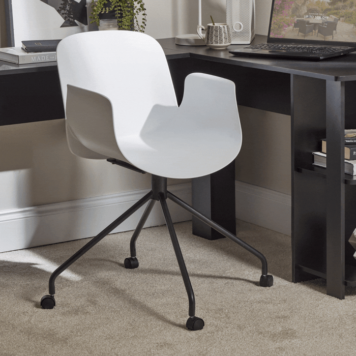 Logan Office Swivel Chair - White  with Black Legs - Laura James