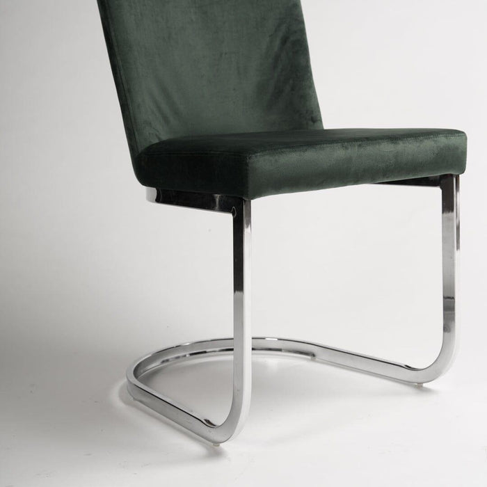 Lola Green Velvet Dining Chair with Chrome Legs - Laura James