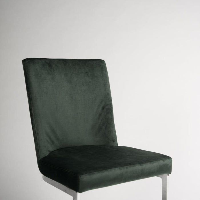 Lola Green Velvet Dining Chair with Chrome Legs - Laura James