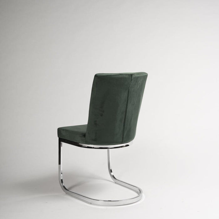 Lola Green Velvet Dining Chair with Chrome Legs - Laura James