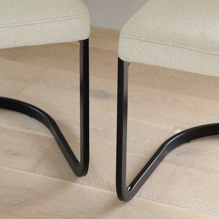 Lola Dining Chairs - Set Of 2 - Light Beige Boucle with Black Legs - Laura James