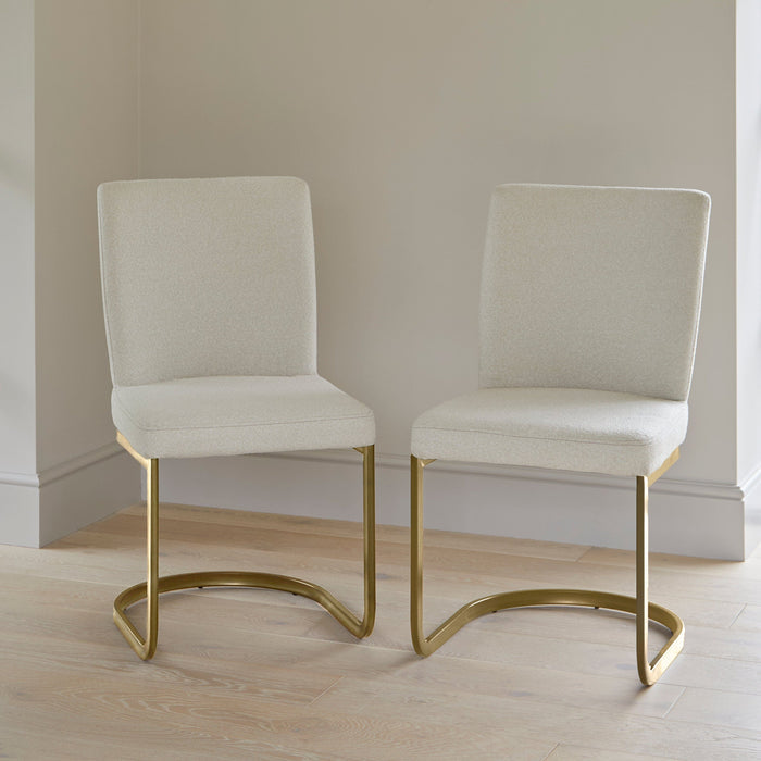 Lola Dining Chairs - Set Of 2 - Beige Boucle with Gold Legs - Laura James