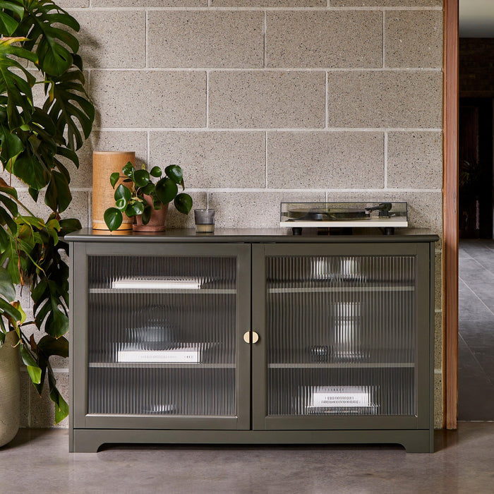 Lua Large 2 Door Sideboard in Fir Green with Fluted Glass - Laura James