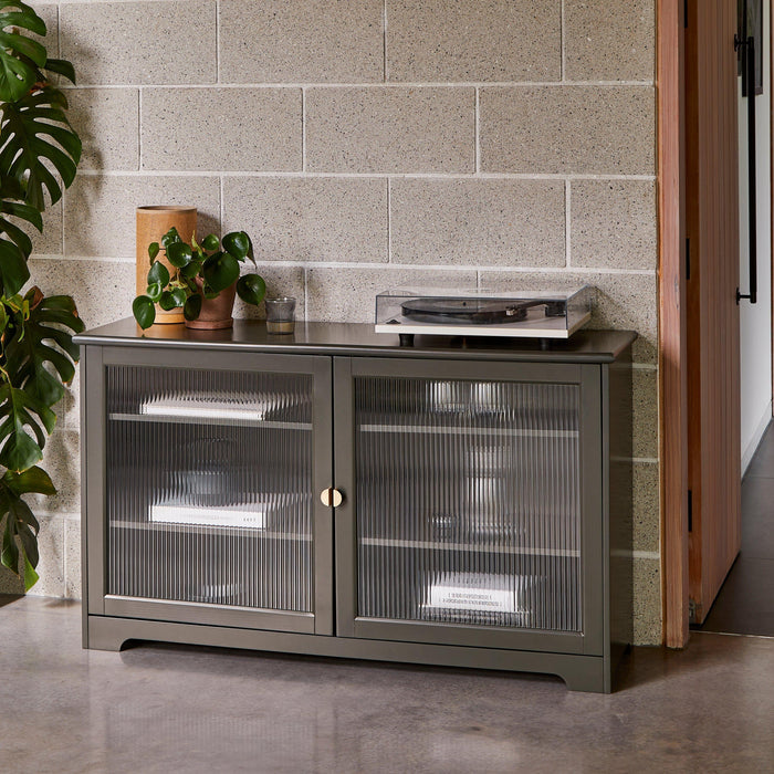 Lua Large 2 Door Sideboard in Fir Green with Fluted Glass - Laura James