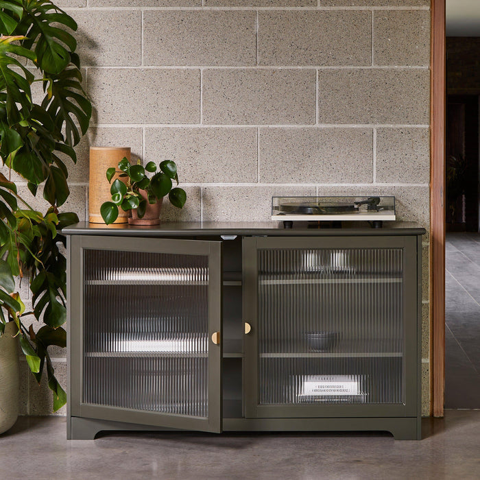 Lua Large 2 Door Sideboard in Fir Green with Fluted Glass - Laura James