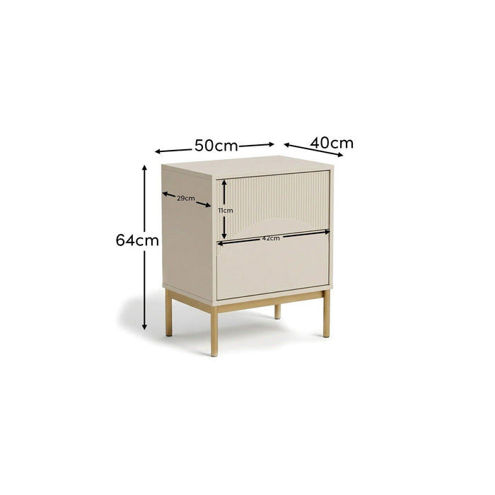 Luella 50cm 2 Drawer Bedside Table - Taupe - Laura James