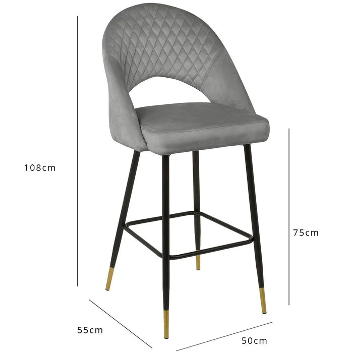 Outlet - Marilyn Bar Stool - Grey Velvet - Laura James