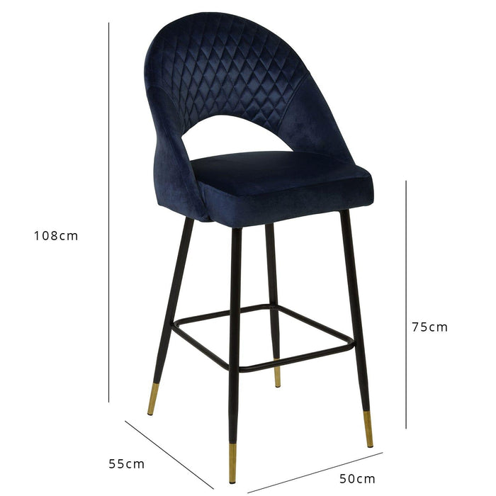 Marilyn bar stool - set of 2 - blue velvet - Laura James