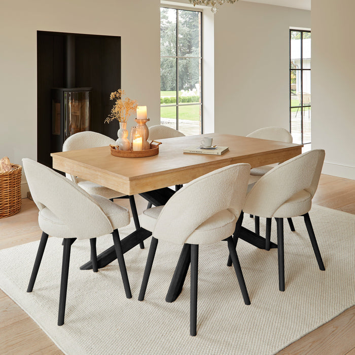 Amelia Whitewash Dining Table Set - 6 Seater - Marilyn  Dining Chairs - Black Legs - Laura James