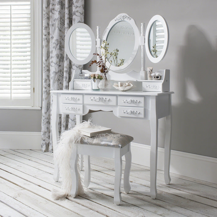 Monaco Dressing Table, Stool & Mirror Set - White Painted - In Stock Date - 2nd June 2020 - Laura James
