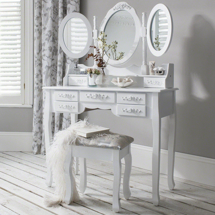 Monaco Dressing Table, Stool & Mirror Set - White Painted - In Stock Date - 2nd June 2020 - Laura James