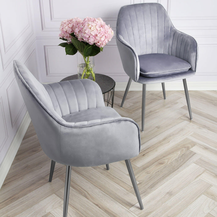 Muse accent chair - set of 2 - grey with silver legs - Laura James