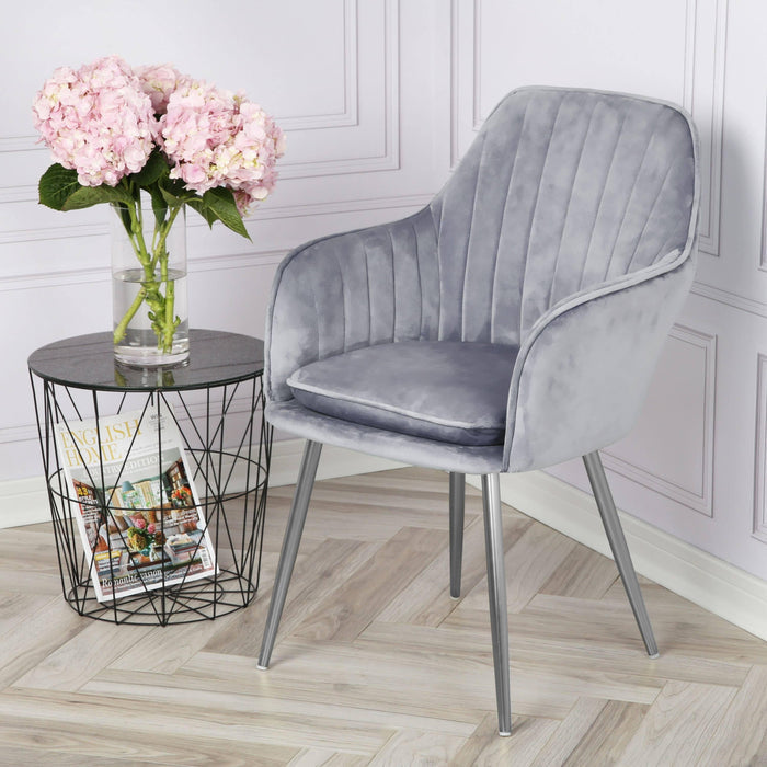 Muse accent chair – grey with silver legs - Laura James