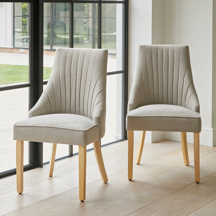 OUTLET - Nadine Soft Beige Dining Chairs - Set of 2 - Whitewash Legs