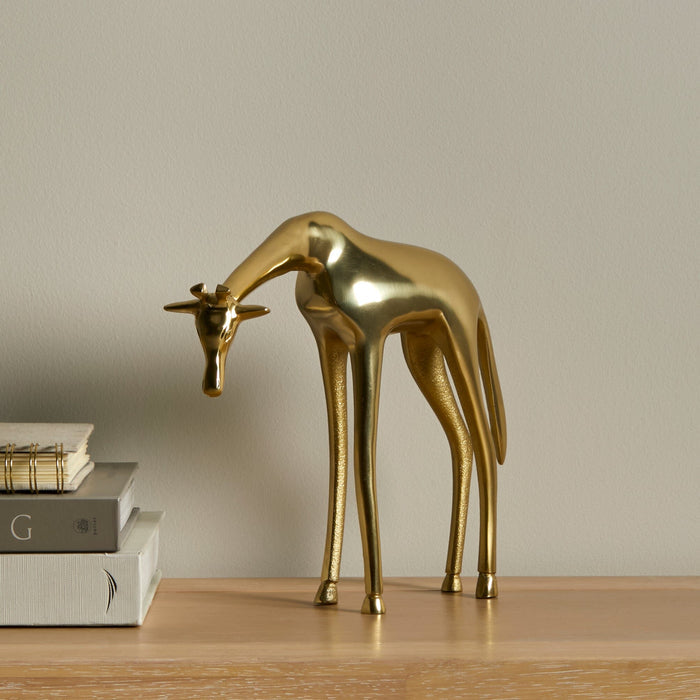 Outlet - Nakuru Resting Metal Giraffe Ornament - Gold