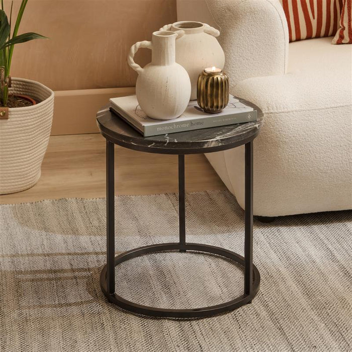 Black Marble Round Nesting Side Tables - Laura James