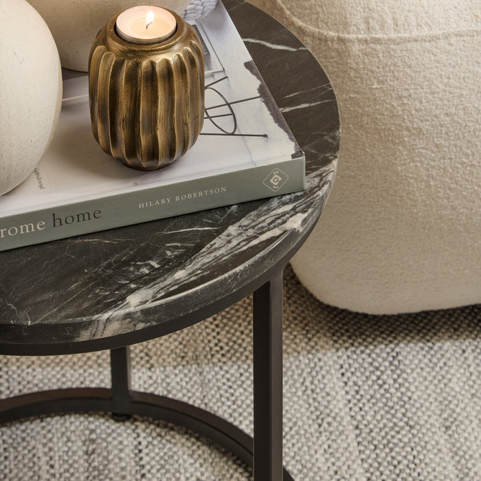 Black Marble Round Nesting Side Tables - Laura James