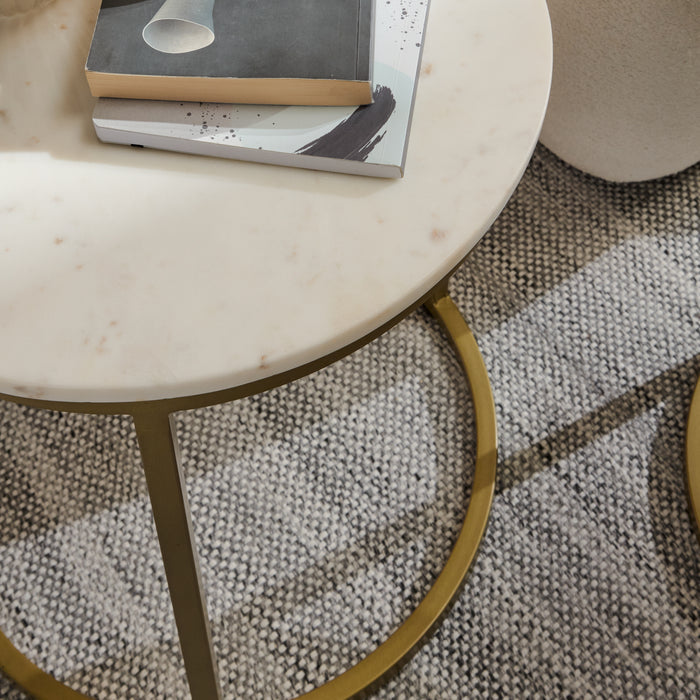 Nara White Marble Round Side Table - Gold Frame - Laura James