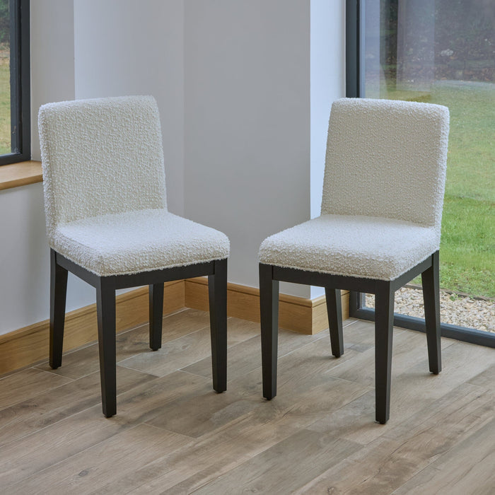 Nolan Off White Boucle Dining Chair -  Set of 2 - Black Oak Legs - Laura James