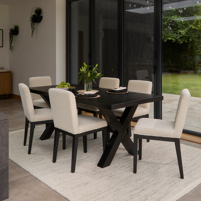 Nolan Off White Boucle Dining Chair - Set of 2 - Black Oak Legs - Laura James