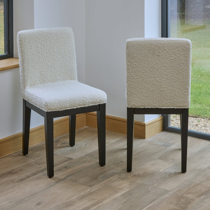 Nolan Off White Boucle Dining Chair -  Set of 2 - Black Oak Legs - Laura James
