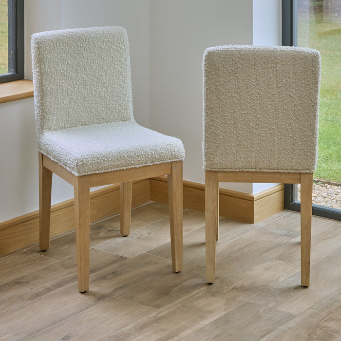 Nolan Boucle Dining Chairs - Set of 2 - Whitewash Oak Legs - Laura James