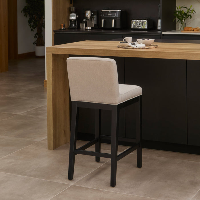 Nolan Fawn Linen Bar Stool - Black Oak Legs - Laura James