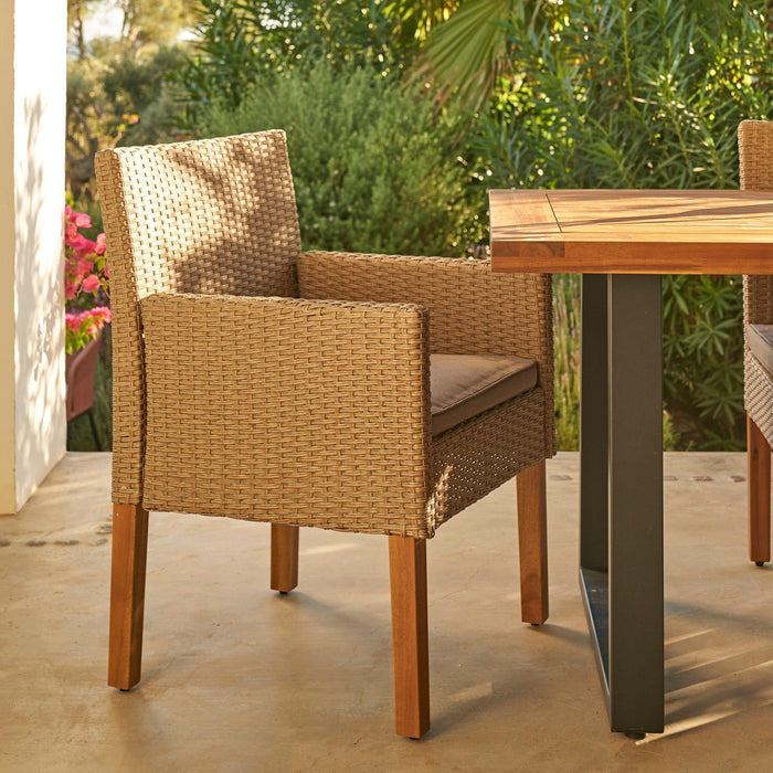 Oliver Rattan Garden Armchairs with Acacia Wood Legs - Set of 2